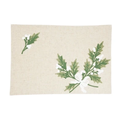 Linen Holly Leaves Christmas Placemats, Set of 4