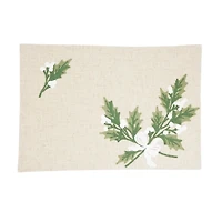 Linen Holly Leaves Christmas Placemats, Set of 4