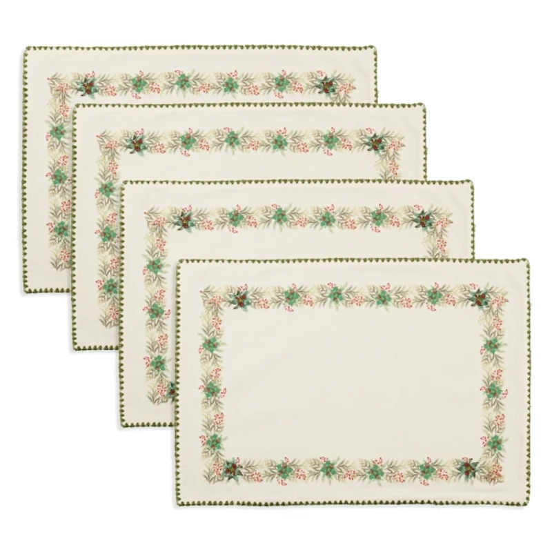 Holly Border Christmas Placemats, Set of 4