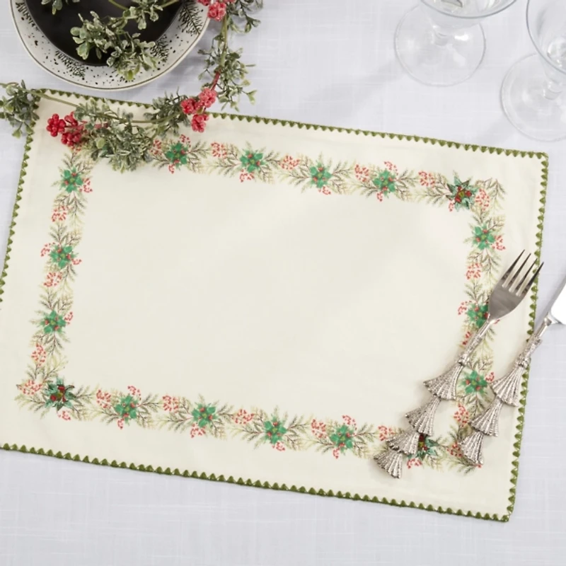 Holly Border Christmas Placemats, Set of 4