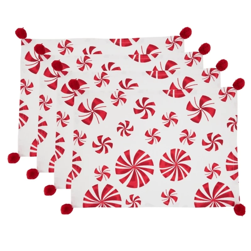 Peppermint Christmas Placemats, Set of 4