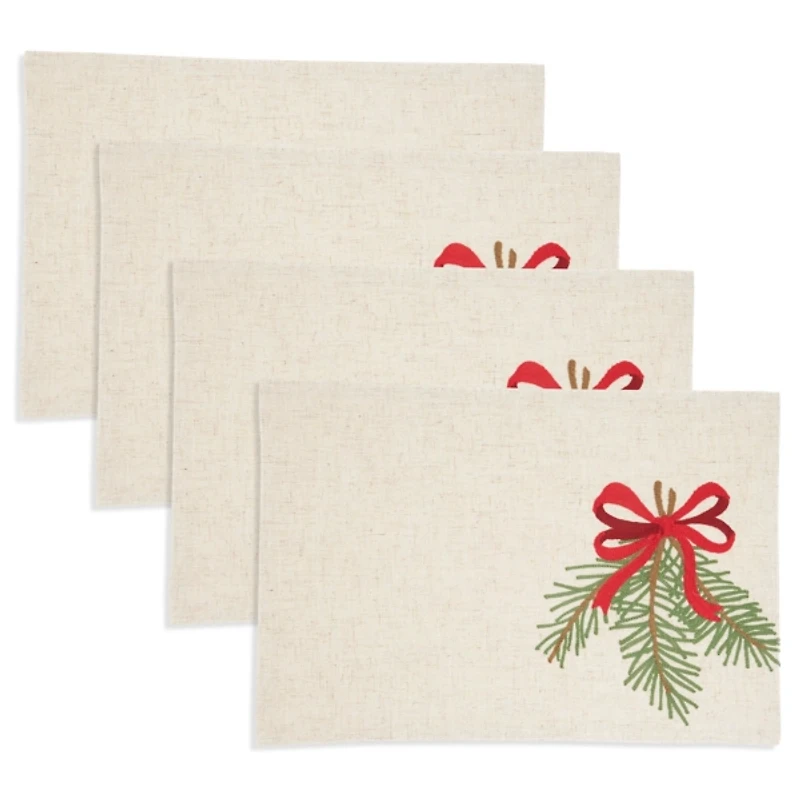 Linen Frosted Pine Christmas Placemats, Set of 4