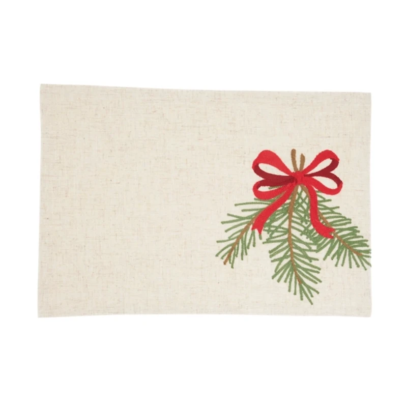 Linen Frosted Pine Christmas Placemats, Set of 4