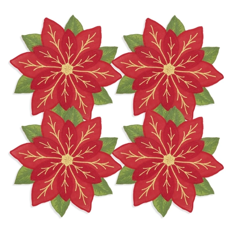 Winter Bloom Shaped Christmas Placemats, Set of 4