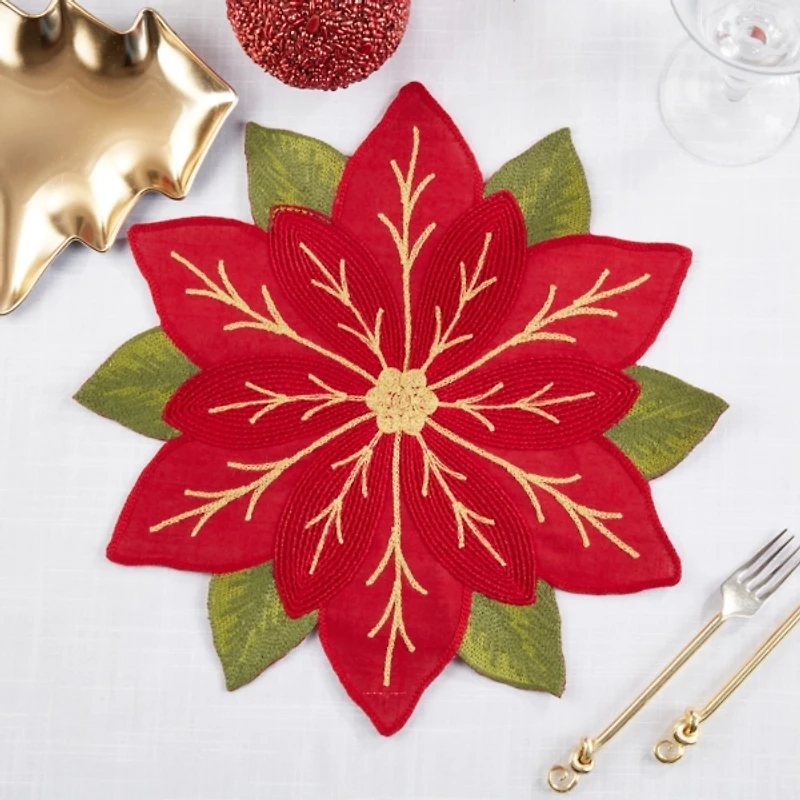 Winter Bloom Shaped Christmas Placemats, Set of 4