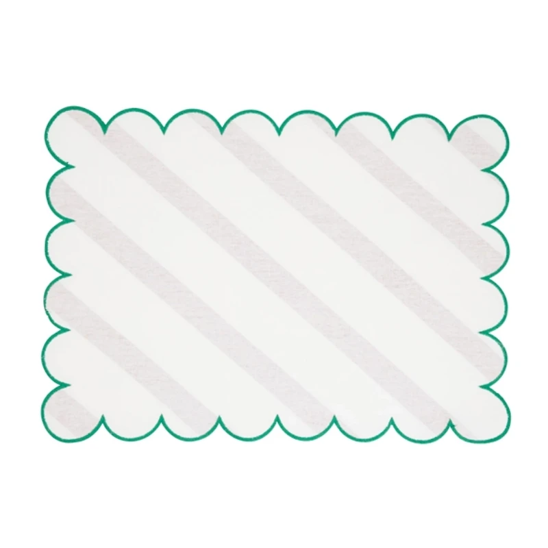 Red and Green Stripe Scalloped Placemats, Set of 4