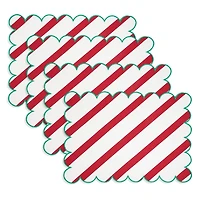 Red and Green Stripe Scalloped Placemats, Set of 4