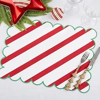 Red and Green Stripe Scalloped Placemats, Set of 4