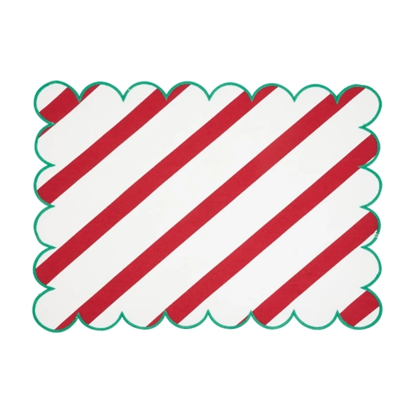 Red and Green Stripe Scalloped Placemats, Set of 4