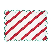 Red and Green Stripe Scalloped Placemats, Set of 4