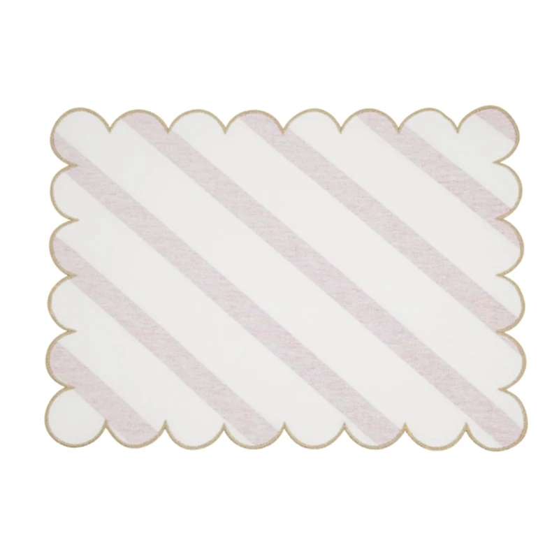 Red and Gold Stripe Scalloped Placemats, Set of 4
