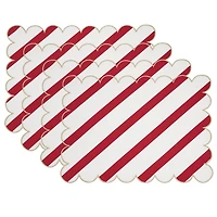 Red and Gold Stripe Scalloped Placemats, Set of 4