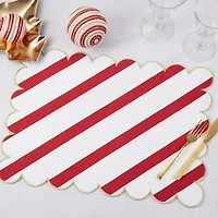Red and Gold Stripe Scalloped Placemats, Set of 4
