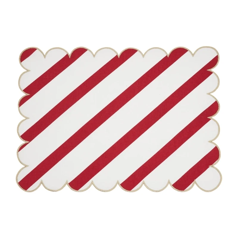 Red and Gold Stripe Scalloped Placemats, Set of 4