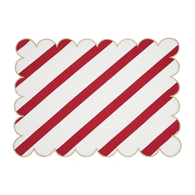 Red and Gold Stripe Scalloped Placemats, Set of 4