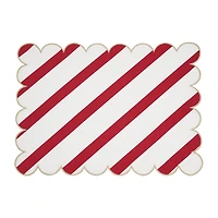 Red and Gold Stripe Scalloped Placemats, Set of 4