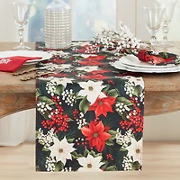 Poinsettias and Berries Christmas Table Runner