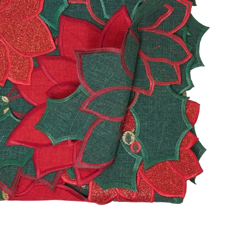 Poinsettia and Holly Cutout Christmas Table Runner