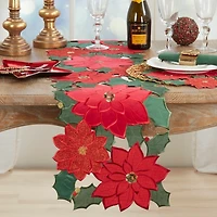 Poinsettia and Holly Cutout Christmas Table Runner