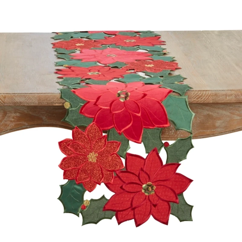 Poinsettia and Holly Cutout Christmas Table Runner