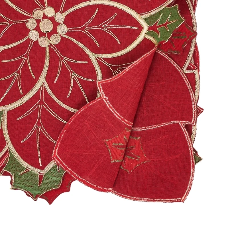 Embroidered Poinsettia Christmas Table Runner