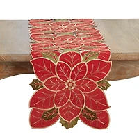 Embroidered Poinsettia Christmas Table Runner