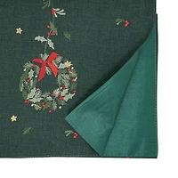 Green Embroidered Wreath Christmas Table Runner