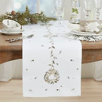 White Embroidered Wreath Christmas Table Runner