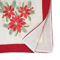Embroidered Poinsettia Linen Blend Table Runner