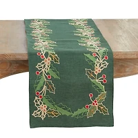 Green Holly Berries Christmas Table Runner