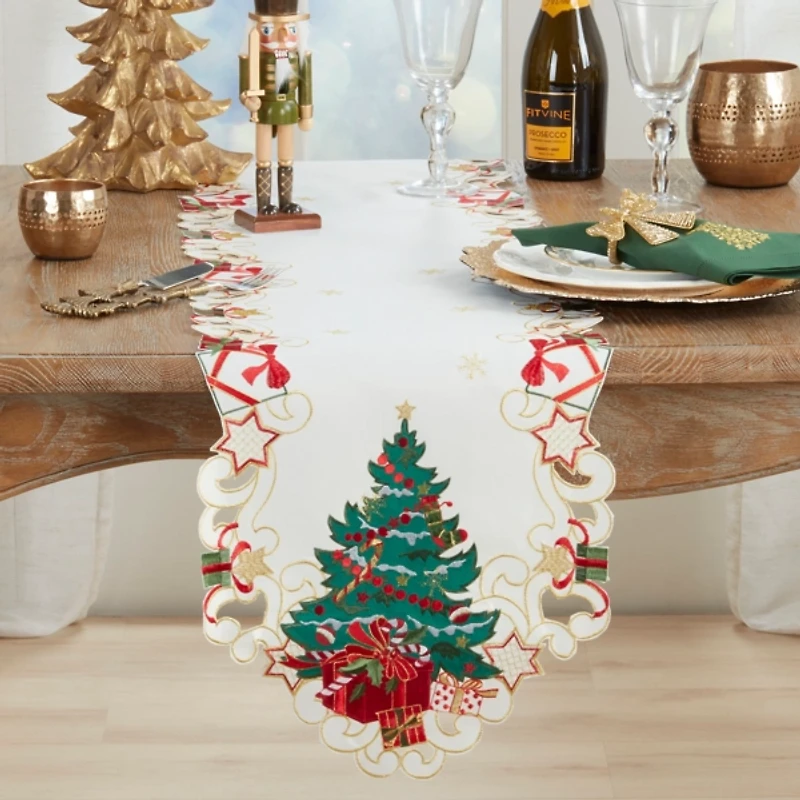 White Christmas Tree Shaped Edge Table Runner