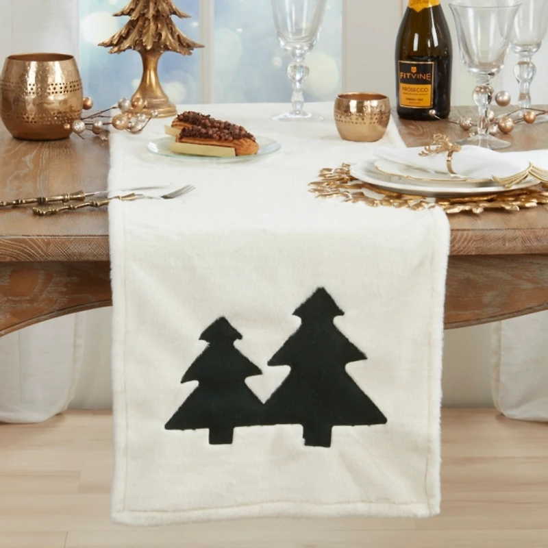 Faux Fur Christmas Tree Table Runner