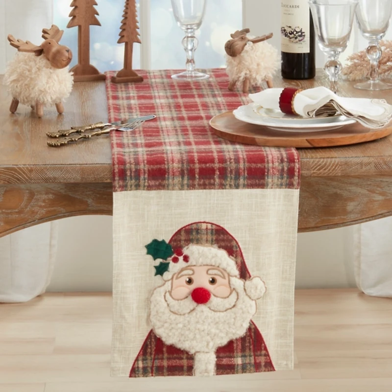 Plaid Santa Tufted Christmas Table Runner