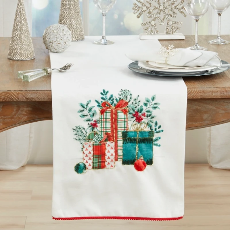 Embroidered Christmas Gifts Table Runner
