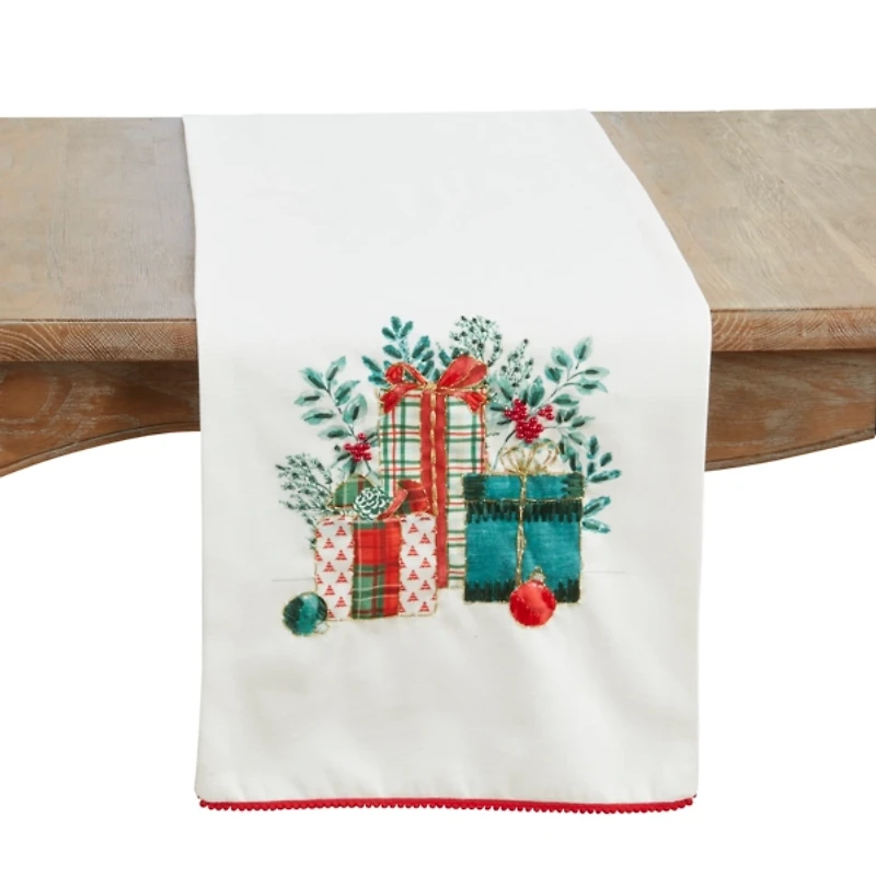Embroidered Christmas Gifts Table Runner