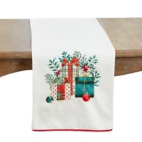 Embroidered Christmas Gifts Table Runner