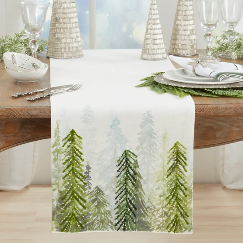 Printed and Beaded Trees Table Runner