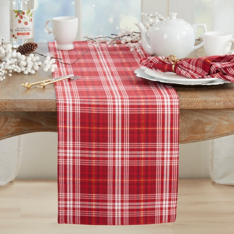 Red Rustic Plaid Christmas Table Runner