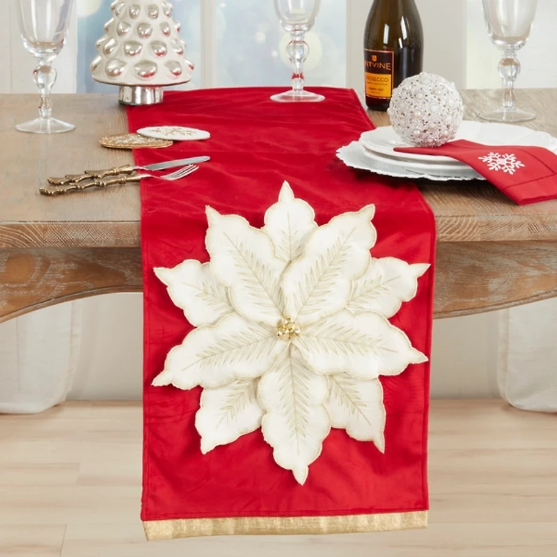 Velvet Poinsettia Christmas Table Runner
