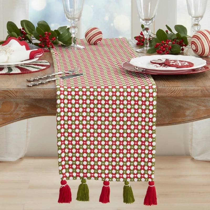 Woven Tassel Christmas Table Runner