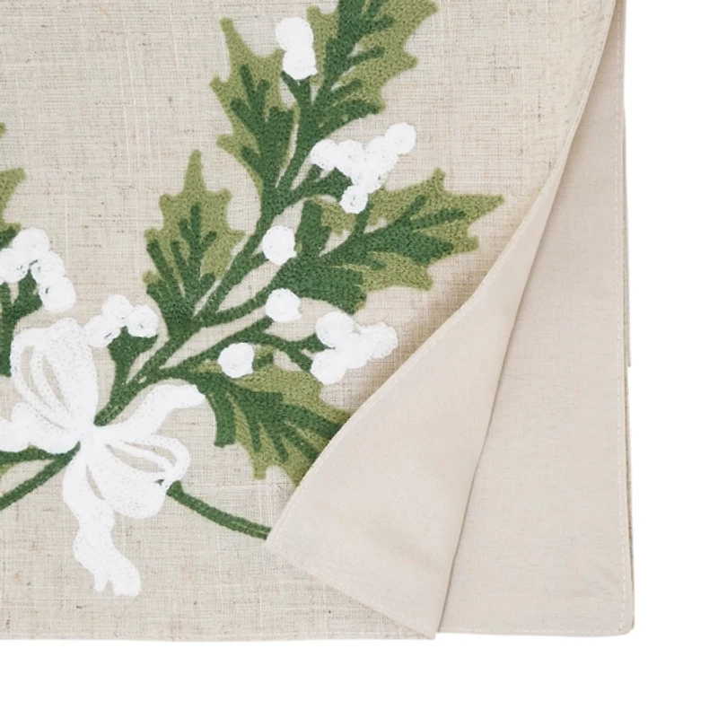 Linen Holly Leaves Christmas Table Runner