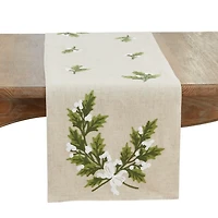 Linen Holly Leaves Christmas Table Runner