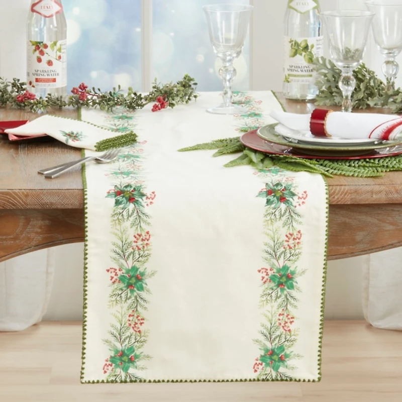 Holly Berry Border Christmas Table Runner