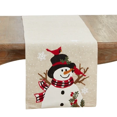 Linen Blend Snowman Christmas Table Runner