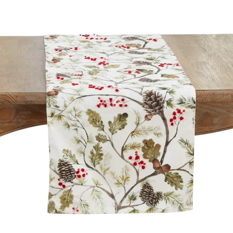 Pinecone and Red Berry Table Runner