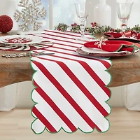 Red and Green Stripe Scalloped Table Runner