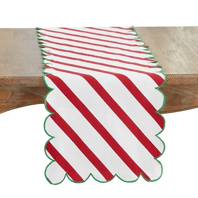 Red and Green Stripe Scalloped Table Runner