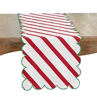 Red and Green Stripe Scalloped Table Runner