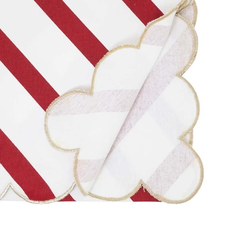 Red and Gold Stripe Scalloped Table Runner