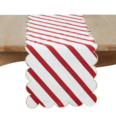 Red and Gold Stripe Scalloped Table Runner